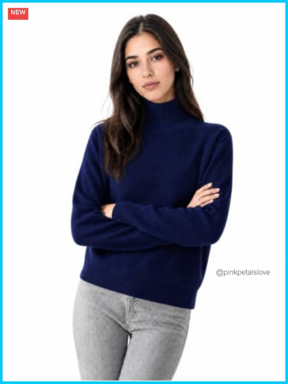 100% Pure Cashmere Turtleneck Sweater Long Sleeve Seamless Knit Pullover
